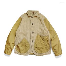 Herenjacks Kapital 2023 herfst Japanse mode casual linnen gekleurde polo nek losse dunne jas met lange mouwen
