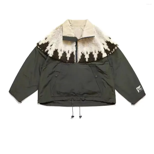 Chaquetas para hombres Kapital Hirata Hohiro Japón Moda Cordero Abrigo de cachemira Estampado cosido Medio cuello alto y chaqueta suelta verde militar para mujer