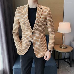 Chaquetas para hombres Caqui Negro Houndstooth Hombres Boutique Plaid Casual Business Blazer Traje Chaqueta Novio Vestido de boda Fiesta Abrigo masculino M-4XL