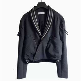 Herenjacks Kiko Kostadinov Zwart V-hals jasknop Zipper Casual jas shirt Mini met lange mouwen dezelfde stijl