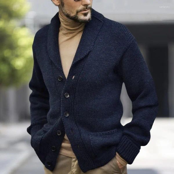 Chaquetas para hombres Chaqueta de punto Chaqueta delgada Solapa Manga larga Suéter Abrigo Otoño Invierno Moda Tamaño grande Ropa Hombre Ropa Hombre