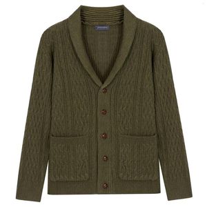 Vestes pour hommes tricots motif torsadé épais aiguille pull manteaux automne hiver mode ArmyGreen vêtements d'extérieur Cardigan mâle hauts