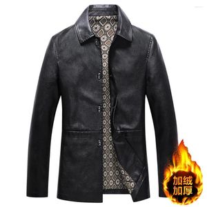 Chaquetas para hombres KOODAO Chaqueta de cuero para hombres Forro polar acolchado Moda Casual Ropa de solapa al aire libre Poliéster Primavera y otoño Negro/Marrón