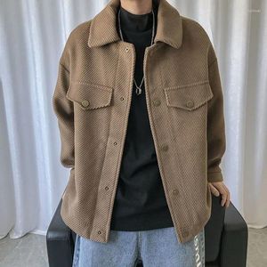 Herenjassen Koreaanse Corduroy Jas Slanke Mode Korte Wollen Jas Mannen Streetwear Losse Herfst Casual Heren S-XL