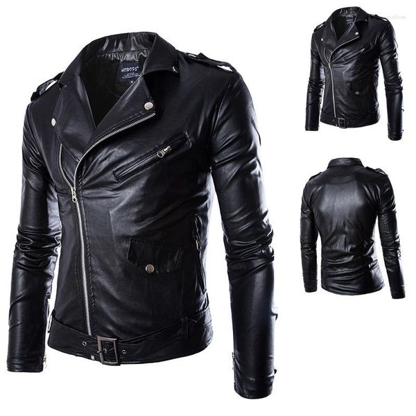 Chaquetas para hombre Chaqueta de cuero ajustada para motocicleta coreana Abrigo Moda británica Pu Y012