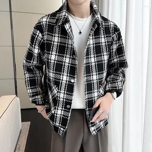 Heren Jassen Koreaanse Plaid Vintage Knoppen Shacket Geruite Jas Casual Overshirt Bovenkleding Mode Streetwear Kleding Man