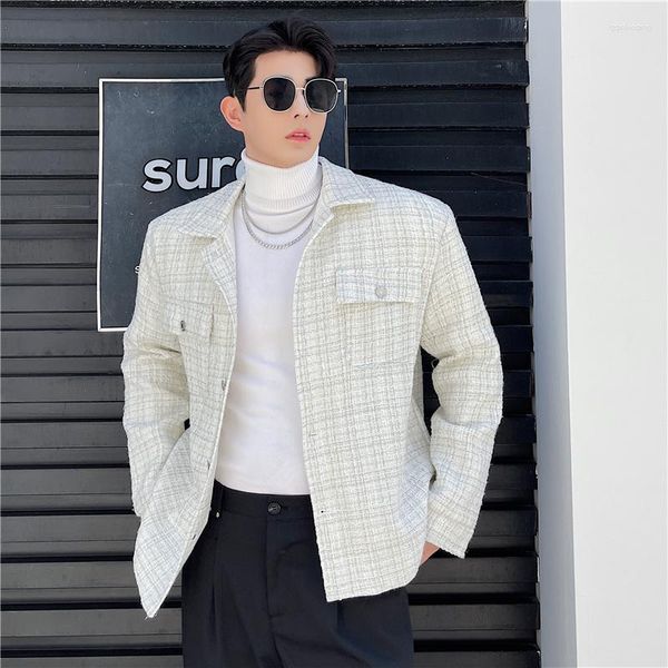 Vestes pour hommes Coréen Spécialisé Spun Manteaux Tweed Hommes Vêtements de luxe légers Rétro Automne Hiver 2023 Mâle Veste à poitrine unique Z216