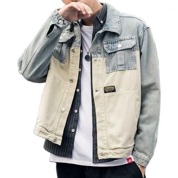 Vestes pour hommes Style coréen 2023 automne hiver vêtements Patchwork marque outillage manteau jeunesse moto Streetwear Denim veste