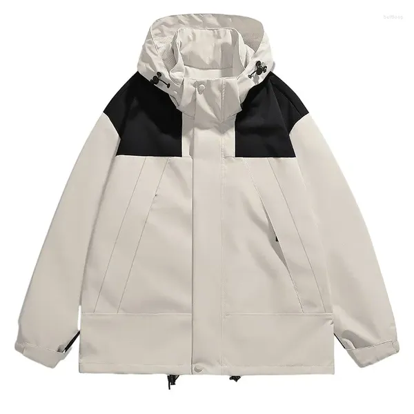 Chaquetas para hombres Versión coreana suelta en blanco y negro Patchwork Stormsuit Chaqueta con capucha para mujer Estilo de trabajo al aire libre de moda