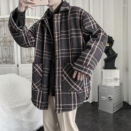 Vestes pour hommes Version coréenne Manteau en laine à la mode Veste Beau et ample Coupe polyvalente College Plaid Style Hong Kong pour hommes