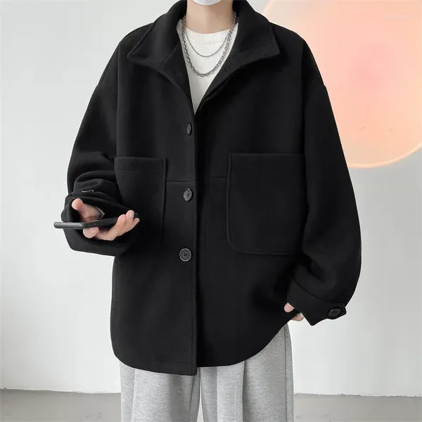 Vestes pour hommes Version coréenne Manteau en laine Automne et hiver Veste à col ample Casual Mode Polyvalent Travail surdimensionné