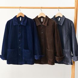 Jaquetas masculinas L1010 Inverno Outono Moda Vintage Corduroy Alta Qualidade Simples Casacos Básicos Manga Longa Cor Sólida Clássico Masculino