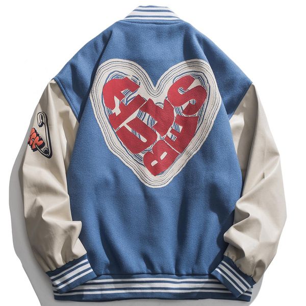 Chaquetas para hombres LACIBLE Streetwear Love Pattern Chaqueta de béisbol Hombres Tops Hip Hop Patchwork Letter Print Varsity Jacket Mujeres Outwear Abrigo de otoño 230310