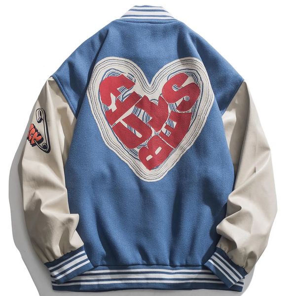 Chaquetas para hombres LACIBLE Streetwear Love Pattern Chaqueta de béisbol Hombres Tops Hip Hop Patchwork Carta Imprimir Varsity Chaqueta Mujeres Outwear Abrigo de otoño 231101