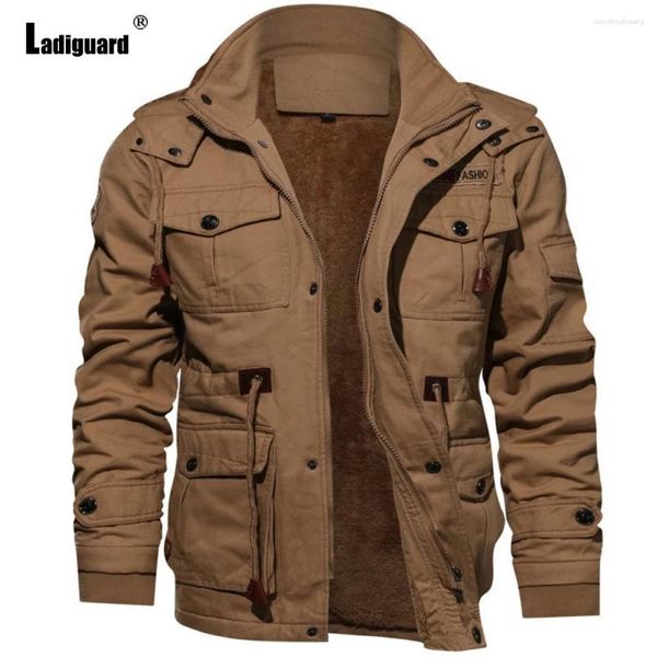 Jackets para hombres Ladiguard 2024 Casual Stand Capacilín de bolsillo Autumn Winter Well Warmed Coats America Fashion Street Cotking Chaqueta