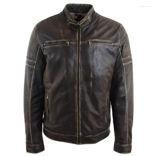 Vestes pour hommes Veste en cuir d'agneau en cuir noir Cafe Racer Retro Biker