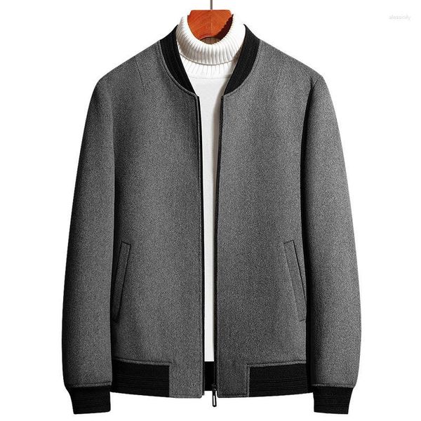 Vestes pour hommes Lansboter Grey Wool Veste Solide Couleur Polyvalente Moyen-âge et Jeune Baseball Col Laine Casual Manteau