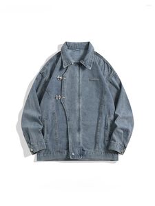 Vestes pour hommes revers à manche à manches longues boucles de boucle en denim de la veste de rétro hong kong rétro