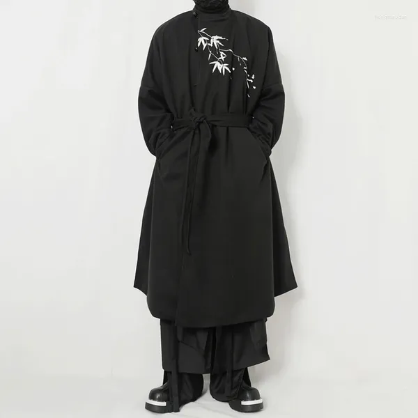 Vestes pour hommes Grands vêtements de style noir noir mouchen manteau en laine hiver chinois bambou brodé