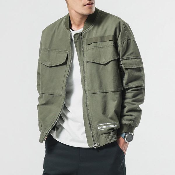 Chaquetas para Hombres Chaqueta De Gran Tamaño Hombres Moda Japonesa Casual Herramientas Simples Primavera/Otoño Bolsillo Grande Uniforme De Béisbol Chaqueta BomberMen's