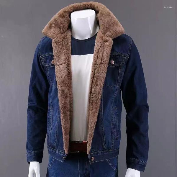 Chaquetas para hombres Tamaño grande S-6XL 112kg 2022 Cuello de piel sintética grande Jean Invierno Abrigos de mezclilla cálidos para hombres Polar masculino más grueso