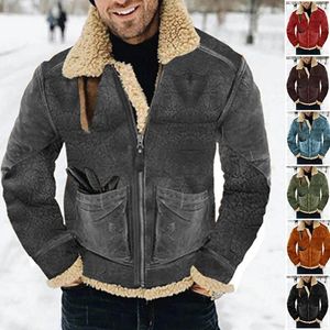Vestes pour hommes en cuir et veste d'agneau intégrée avec daim épaissi pour manteau d'alpinisme chaud dans un sac