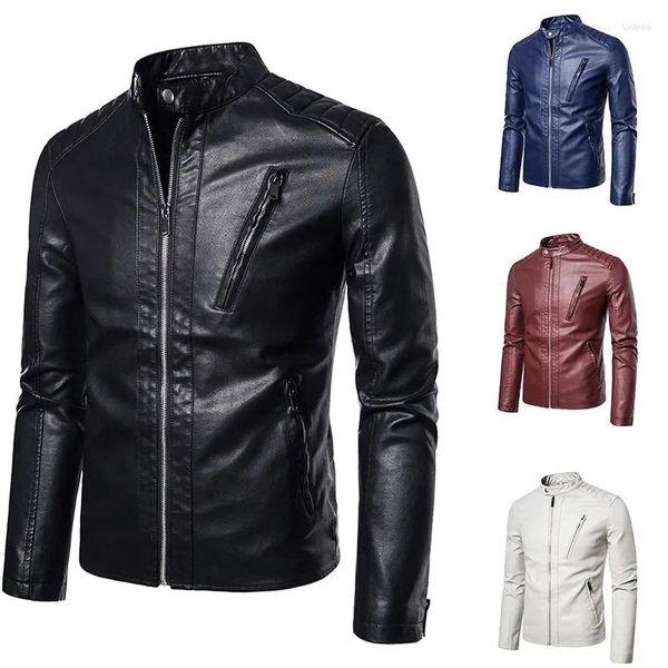 Chaquetas para hombres Chaqueta casual de cuero Tendencia Slim Fit Stand Collar Abrigo Primavera Otoño Moda Motocicleta Negro Blanco Top M-5XL