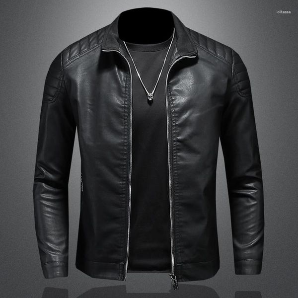 Vestes pour hommes vêtements en cuir mode coupe ajustée veste à glissière solide décontracté Moto motard manteau hommes moto