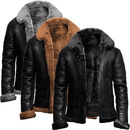 Vestes pour hommes veste en cuir manteau hiver fausse fourrure chaud épais manteaux solide noir fermeture éclair moto hommes mode vêtements tendances