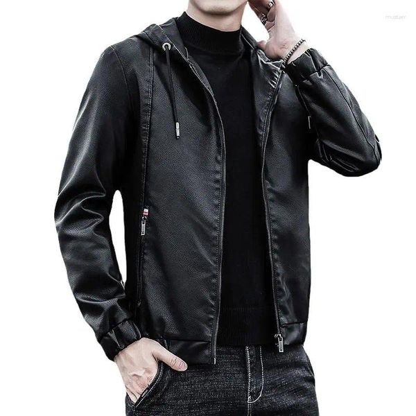 Vestes pour hommes Veste en cuir Cross Border One PU Manteau à capuche Slim Fit Coréen Moto Casual