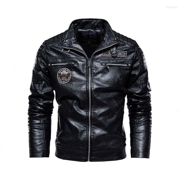 Chaquetas De Hombre, chaqueta De cuero para Hombre, forro polar De invierno para motocicleta, cuero PU, cuello levantado, rompevientos informal, Ropa De Hombre, abrigo ajustado 3XL