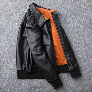 Vestes pour hommes Veste en cuir couche couche de vache à vaches couches courts revers de baseball uniforme printemps et automne