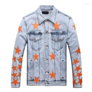 Herenjacks lederen pentagram patchwork streetwear denim hiphop zwart gewassen jeans outparden jassen voor mannelijke maat s-xxl