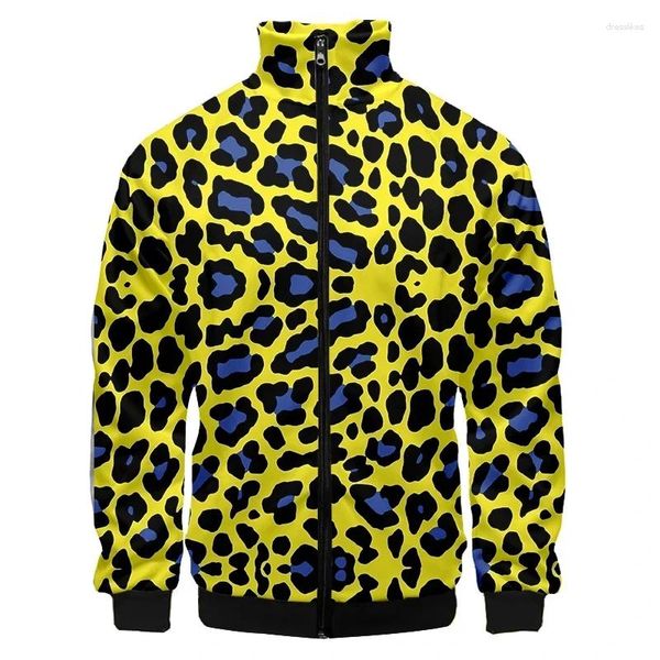 Chaquetas para hombres leopardo estampado con cremallera sudaderas 3d impresas para hombres ropa harajuku moda de moda chaqueta de abrigo y2k tops