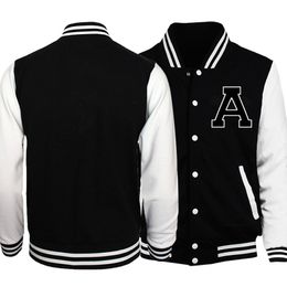 Chaquetas de hombre letra A Chaqueta de béisbol Abrigo Negro Blanco Slim Fit Universidad Varsity Abrigos Uuniform Motocicleta Bomber Streetwear Fleece 230130