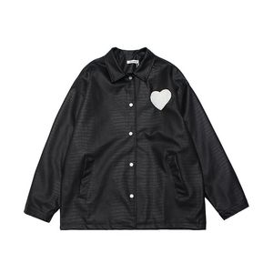 Hommes Vestes Lettre Amour Motif Simple Poitrine Manteau En Cuir Pu Hommes Et Femmes Hip Hop Surdimensionné Revers Noir Blanc Automne Couple Vestes Hommes