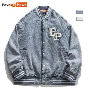 Vestes pour hommes Lettre Patch Denim Veste Hommes Femmes Lâche Harajuku Bomber Outwear Couple Automne Y2k Vintage Baseball Manteau Printemps Automne Casual 231205