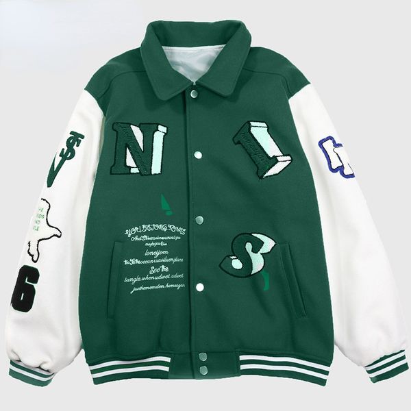 Chaquetas para hombres Carta cráneo uniforme de béisbol bordado verde chaqueta de moda americana solapa de un solo pecho marca para hombres y mujeres 221129