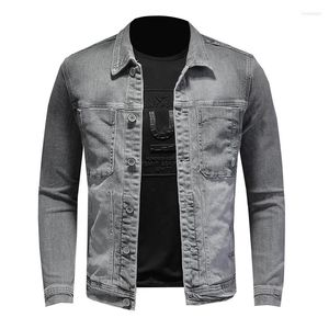 Vestes pour hommes gris clair machine veste en jean hommes revers col montant coton manteau mince décontracté à manches longues