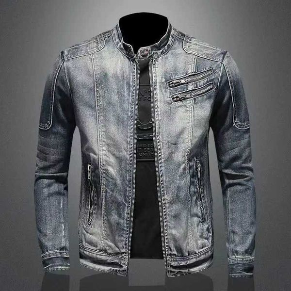 Chaquetas para hombres Luz de lujo para hombre Estilo clásico Abrigo de mezclilla Cremalleras Decoraciones Chaquetas de motociclista Lavado duro Moda callejera Chaqueta de mezclilla sexy; zln231108