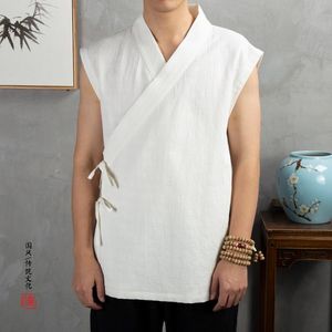 Herenjacks linnen katoenen mouwloze jas heren tang pak kimono vest kantel open stitch jas traditionele Chinese kleding hanfu menmen '