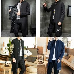 Vestes masculines Ligne de lin Mabe de grue Kimono Vintage longue veste chinoise Style lâche Male Streetwear national 221121