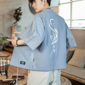 Herenjassen linnen kimono mode los Long Cardigan bovenkleding vintage jas man met pocket casual overjas Chinese topmen's
