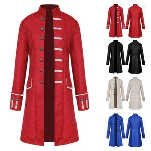 Vestes pour hommes Long manteau hommes Style anglais hiver chaud Vintage Tailcoat rouge unisexe veste vêtements d'extérieur boutons col montant G31