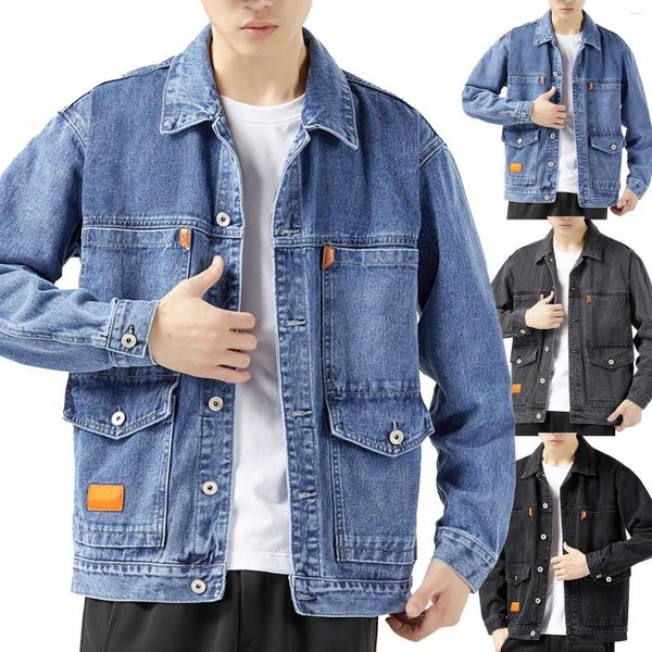 Vestes pour hommes à manches longues couleur unie revers poche mode Denim veste Morrow poids léger pluie pour hommes vers le bas hommes