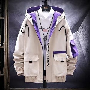 Chaquetas para hombres Chaqueta de carga de manga larga Hombres Harajuku Chaquetas rompevientos con capucha Hip Hop Streetwear Abrigos con cremallera con bolsillos grandes 230308