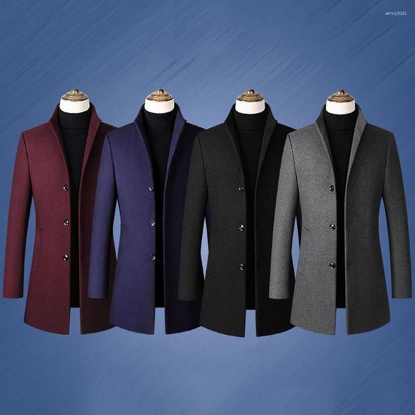 Chaquetas para hombre, abrigo de lana de manga larga, abrigos de invierno elegantes, botonadura Retro con bolsillos grandes para hombres al aire libre