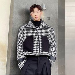 Herenjassen los casual Houndstooth jas mannen Japan Koreaanse streetwear vintage mode korte jas trend chic bovenkleding man