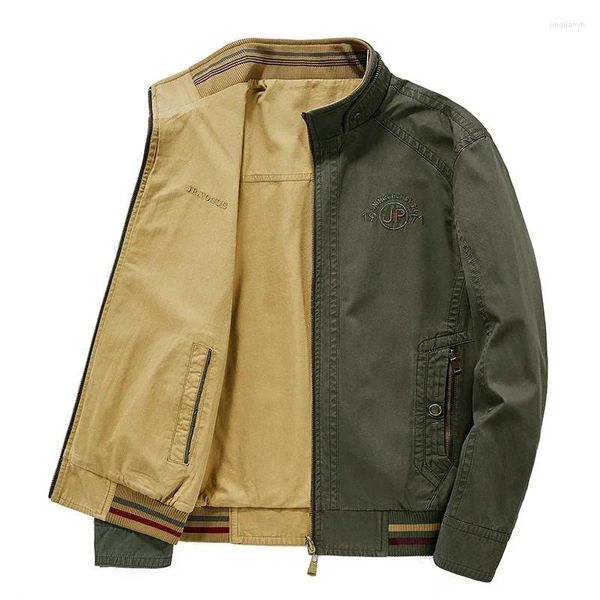 Chaquetas para hombre, ropa holgada de talla grande, abrigo deportivo con cuello levantado, bombardero táctico militar de doble cara, abrigos informales de negocios