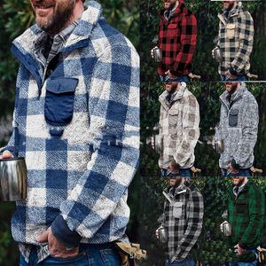 Herenjacks lugentolo plaid pluche jas heren herfst winter turn down kraag pullover jassen rib mouw losse heren kleding t220926